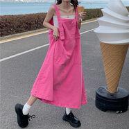 冉藝嵐同款牛仔背帶裙女設計感小眾連衣裙夏季寬松連體裙子粉色奶甜奶系 粉色面料收藏店鋪優(yōu)先發(fā)貨 L