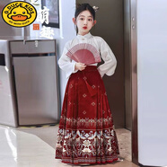 G.DUCKKIDS女童中國風(fēng)古裝改良馬面裙套裝女孩大童秋款兒童漢服旗袍明制唐裝 紅色全套 150 cm年齡適合9-10歲小孩子