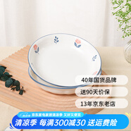 順祥陶瓷碗碟餐具小清新米飯碗輕奢田園風釉下彩家用面碗大碗陶瓷湯碗 8英寸飯盤2個裝