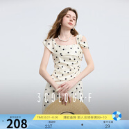三彩獨(dú)醒2025夏季新款法式復(fù)古溫柔風(fēng)波點(diǎn)方領(lǐng)連衣裙收腰長(zhǎng)裙F 米白色幾何 M 160/84A