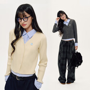 PSO Brand女裝【V領(lǐng)假兩件】miu系開(kāi)衫長(cháng)袖毛衣學(xué)院風(fēng)短款上衣秋 奶油卡其 Khaki M