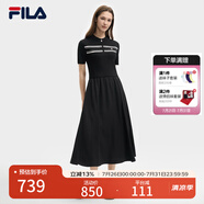FILA 斐樂(lè)官方女裝連衣裙2025夏新款時(shí)尚休閑簡(jiǎn)約修身短袖連身裙子 正黑色-BK XS 155/76A/XS