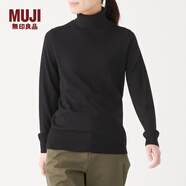 無印良品 MUJI 女式 天竺 高領(lǐng)毛衣 長袖針織衫 黑色 S