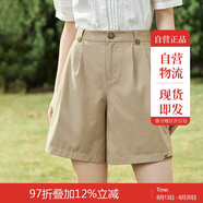 茵曼（INMAN）百搭休閑褲女春夏季舒適高腰遮胯顯瘦A字短褲子 卡其色 L