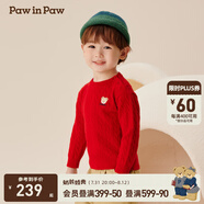 PawinPaw卡通小熊童裝秋冬新款男女童圓領(lǐng)毛衣學(xué)院風(fēng)舒適拜年過年 Red紅色/20 110 cm