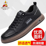 稻草人（MEXICAN）斷碼真皮男鞋軟底2025春秋季新款透氣運動(dòng)休閑輕便百搭一腳蹬板鞋 黑色真皮版 39 【標準皮鞋尺碼】