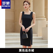 羅蒙品牌2025新款黑色吊帶連衣裙女春夏季高級感中長款開衩打底背帶裙 單件黑色連衣裙 2XL