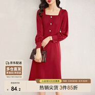 尚都比拉秋季法式連衣裙中長(cháng)款氣質(zhì)女神范顯瘦小個(gè)子裙子 酒紅色 S 