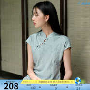 三彩【落櫻浮影】2025春季新款新中式連衣裙提花A字裙長裙C 冰川藍 XL 170/92A