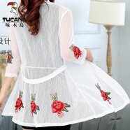 啄木鳥(niǎo)春夏女裝中長(cháng)款薄開(kāi)衫加肥加大碼披肩冰絲外套中年媽媽蕾絲防曬衣 白色 XL