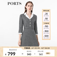 PORTS寶姿女裝 秋冬新品收腰氣質(zhì)連衣裙ALL9D016JFE033 黑色格子 L (8)
