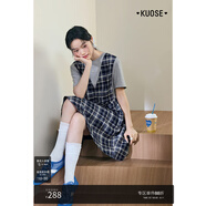 闊色（kuose）氣質短袖假兩件背心格子收腰連衣裙2025夏季穿搭新款女短裙子 拼色 S