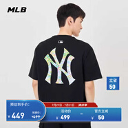 MLB官方 男女情侶圓領(lǐng)T恤寬松印花涂鴉logo短袖TSX05 紐約洋基隊(duì)/黑色 S