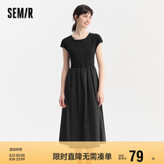 森馬連衣裙女圓領(lǐng)修身長(zhǎng)裙氣質(zhì)時(shí)尚夏百搭拼接大擺裙107424114009