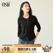 歐莎（OSA）新中式盤扣國風(fēng)長袖T恤2025秋季新款女小開叉寬松慵懶上衣氣質(zhì) 黑色 M