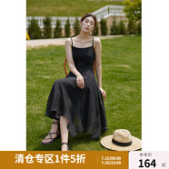 獨束大碼女裝飄逸大擺仙女吊帶連衣裙夏裝新款不規(guī)則荷葉邊裙22DS2582 黑色（DY） L