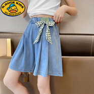 G.duck小黃鴨女童天絲短褲夏季新款中大童休閑女孩薄牛仔五分兒童褲裙 綠蝴蝶天絲五分褲 140 cm