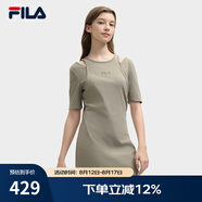 FILA 斐樂官方女子針織連衣裙2025夏新款時尚簡約休閑修身連身裙 豆青褐-BN L