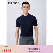 ERDOS 桑蠶絲小翻領(lǐng)短袖簡(jiǎn)約休閑翻花真絲男POLO衫 藏藍 175/96A/L