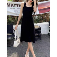 由靚夏天穿的休閑毛線連衣裙法式無袖針織夏季新款女裝吊帶裙小個子方 黑色 S