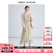 VEGA CHANG法式復(fù)古連衣裙女2025年新款夏季小眾設(shè)計荷葉邊印花海邊度假裙子 印花（長款） S