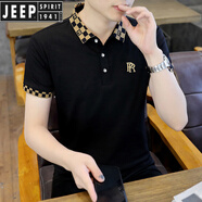 JEEP SPIRIT吉普純棉親膚抗皺短袖t恤男夏季新款中青年寬松翻領(lǐng)潮流POLO.衫 TX1108黑色 5XL 【180-200斤】