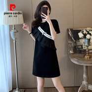 皮爾卡丹（pierre cardin）歐貨漂亮高端氣質(zhì)連衣裙女夏裝新款時(shí)尚洋氣女神范設(shè)計(jì)感短袖裙子 黑色 S 【建議95斤內(nèi) 高品質(zhì)】