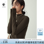 范思藍恩范思藍恩204303半高領打底衫女秋冬百搭修身針織上衣緊身內搭毛衣 深咖色  XL