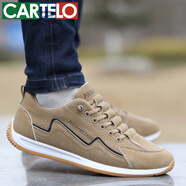 卡帝樂(lè )鱷魚(yú)（CARTELO）高檔男鞋秋季2025新款透氣輕便休閑鞋一腳蹬軟底鞋百搭男士運動(dòng)鞋 AW916卡其 皮面款 偏小一碼 38