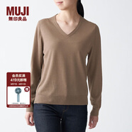 無印良品 MUJI 女式 羊毛桑蠶絲 V領(lǐng)毛衣 BAC02A0A 長袖針織衫 淺灰棕色 S