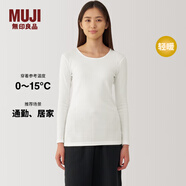 無印良品（MUJI）女式 棉冬季 圓領長袖T恤 女士女款 純棉 FCD08C4A 米白色 M (160/84A)