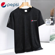 百事（PEPSI）2025夏季冰絲速干薄款T恤休閑情侶運動寬松透氣彈力圓領短袖 黑色男款 L  85-102斤