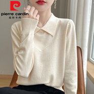 皮爾卡丹（pierre cardin）翻領(lǐng)毛衣女秋冬內(nèi)搭毛衫寬松娃娃領(lǐng)打底衫針織衫女士早秋減齡上衣 米色 S 80-95