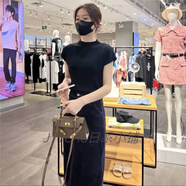 JTTCAC日本夏季薄款冰絲短袖T恤女上衣2025新款時(shí)尚修身氣質(zhì)半袖針織衫 黑色【優(yōu)質(zhì)抗起球面料】 L 【建議105-115斤】
