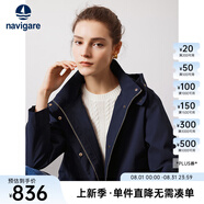 Navigare意大利小帆船女士短裝風(fēng)衣秋季休閑連帽通勤夾克小個(gè)子百搭短外套 海軍藍(lán) S