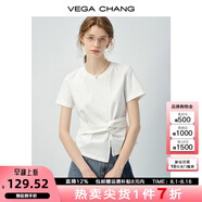 VEGA CHANG連衣裙女2025新款夏新款極簡風(fēng)不規(guī)則裙擺收腰顯瘦小個子連衣短裙 純凈白（T恤） M