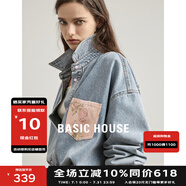 BASIC HOUSE/百家好國風牛仔外套酷颯風2024秋季新款高級感休閑寬松襯衫女 牛仔藍 M