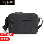 歐迪鳥（ODYBIRD）帆布單肩包男休閑斜挎包防潑水尼龍方形包多口袋背包收納通勤包 黑色 21*7.5*14.5cm