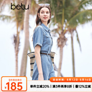 百圖betu女裝夏季新款連體褲復古水洗牛仔工裝連體褲女2404D05 牛仔色 L