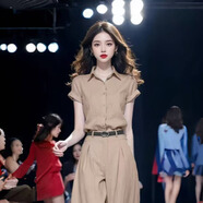 歐迪惠（Oudihui）時(shí)尚氣質(zhì)套裝女2026夏季休閑褲女裝新款短袖襯衫高腰闊腿褲兩件套 卡其上衣 2XL