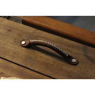 奧洛勛防磕碰撞隱藏式軟性?xún)和^層牛皮衣櫥桌房車(chē)改裝門(mén)書(shū)床頭柜把拉手 立體縫制深棕色孔距12.5cm