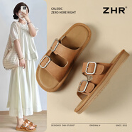 ZHR勃肯拖鞋女夏季新款懶人一腳蹬外穿一字帶涼鞋百搭配裙平底涼拖女 栗色 36
