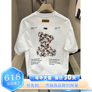布先生潮牌小熊印花品牌短袖t恤男夏季美式高街純棉情侶裝體恤 白色 S