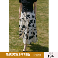 獨(dú)束大碼女裝微胖mm復(fù)古印花拼接飄逸感半裙夏季新款半身裙22DS2409 米底黑花-長(zhǎng) L