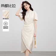 尚都比拉國風立領盤扣荷葉袖連衣裙女夏季新中式不規(guī)則中長裙減齡裙子