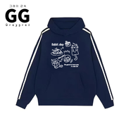 GREYGREIgreygrei加絨加厚高端三條杠連帽衛(wèi)衣女秋冬新款寬松美式潮流女 藏青色【常規(guī)款】 S