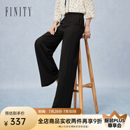 菲妮迪（FINITY）品牌休閑褲春季新款簡約休閑風(fēng)高腰黑色直筒修身長褲女 黑色 S