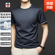 AEMAPE美國蘋果高端桑蠶絲短袖t恤夏季新款男士圓領(lǐng)上衣休閑純色體恤 深灰 M 170-建議100-125斤