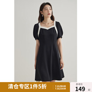 獨束微胖M大碼女顯瘦氣質小黑裙夏法式收腰連衣裙24DY82516/82551 靜謐黑短裙 2XL (尺碼：4)