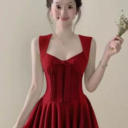 LMVXRM小個(gè)子法式收腰顯瘦蓬蓬連衣裙女夏日感公主短禮服 酒紅色 2XL